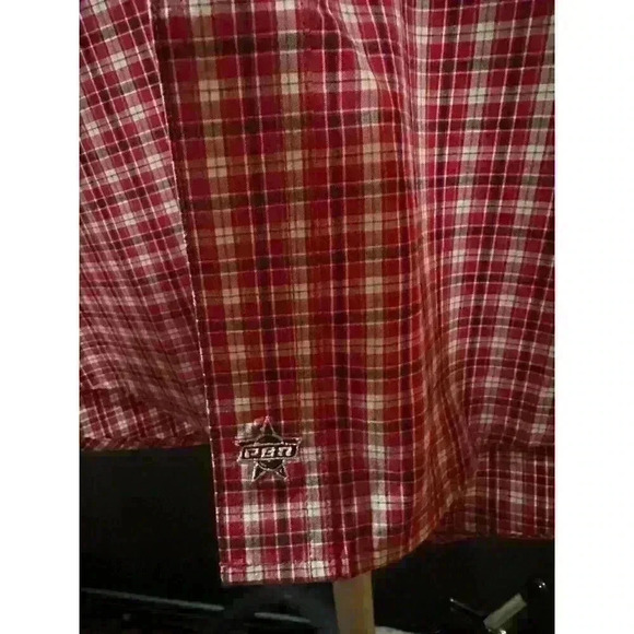 NWT Mens Wrangler PBR Size L XL  Red Buffalo Plaid S/S July 4 Americana - Picture 8 of 8